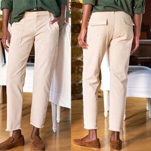 NEW Frank & Eileen Blackrock Utility Raw Hem Straight Leg Mid Rise Pant Beige